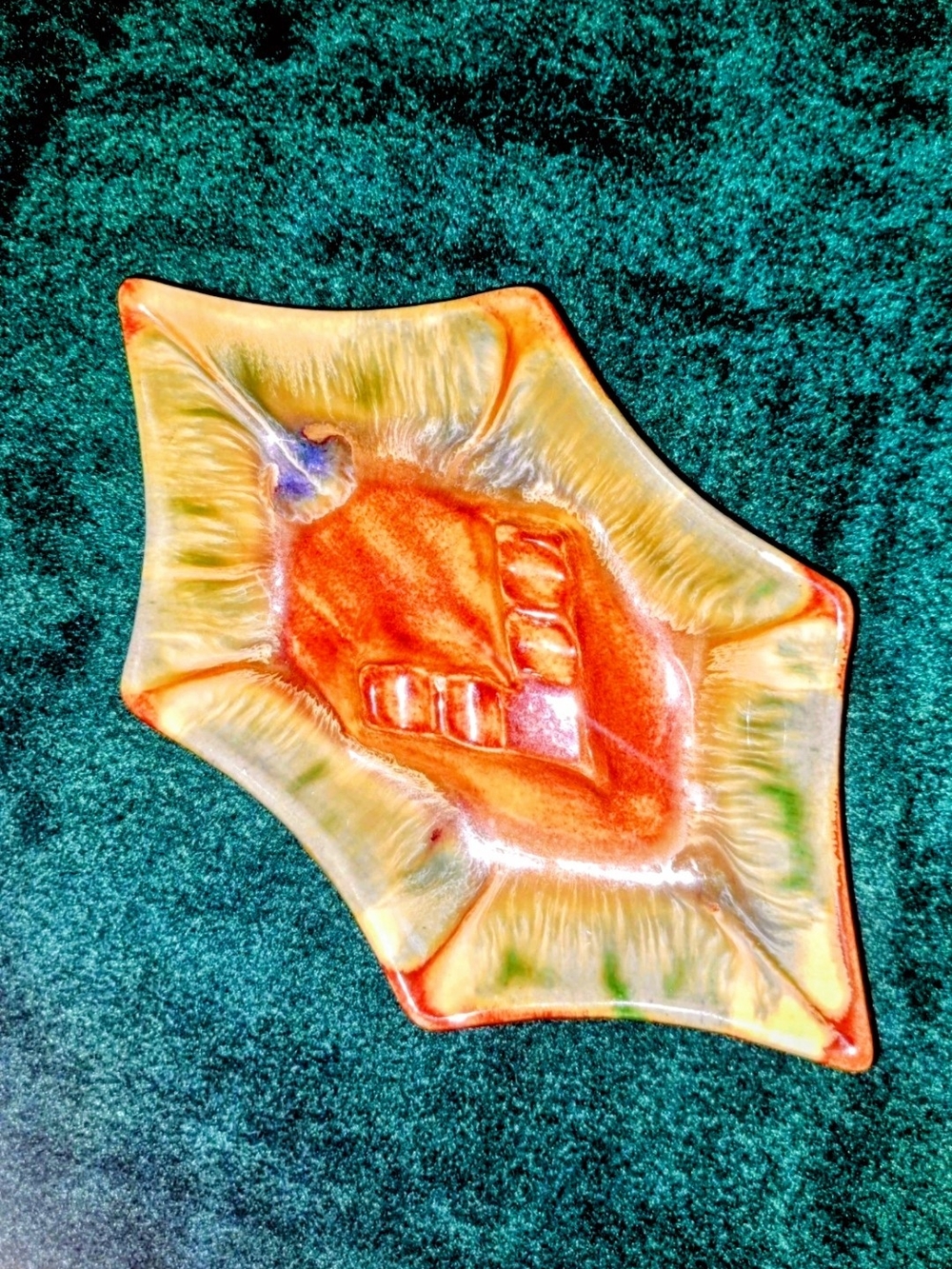 Royal Haeger Ashtray R138 Vintage MCM Briar Agate Orange Green